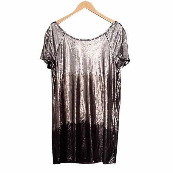 Free People Drenched In Sequins Dress Silver Gunmetal Metallic Combo Size Large - Picture 2 of 14